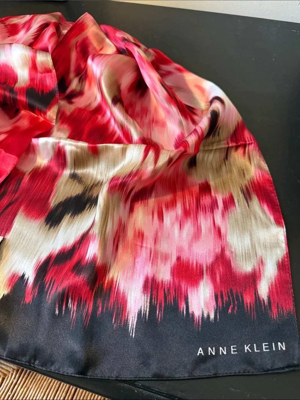 Anne Klein Red, Pink and Cream Abstract Silk Scarf